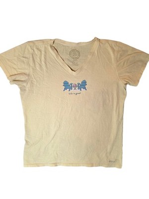 Life is Good Womans Shirt Large Yellow Adirondack Chair Classic Fit Comfort
