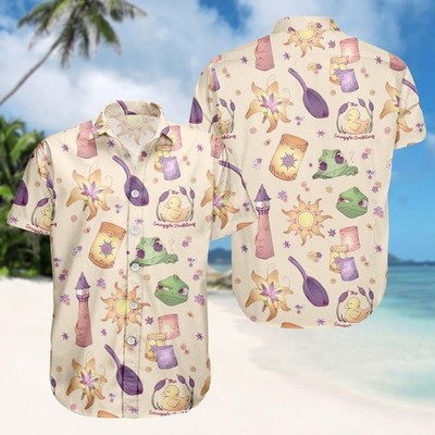 Tangled Rapunzel Flynn Pascal  Lanterns Frying Pan Summer Aloha Hawaiian Shirt