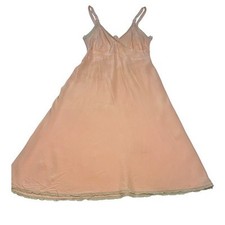 1930s Peach Rayon Slip Dress Lace Embroidery Bias Cut Antique Lingerie