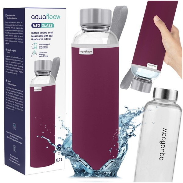 Trinkflasche Glas 700 Ml Borosilikat NeoprenhüLle Auslaufsicher Aquafloow-image