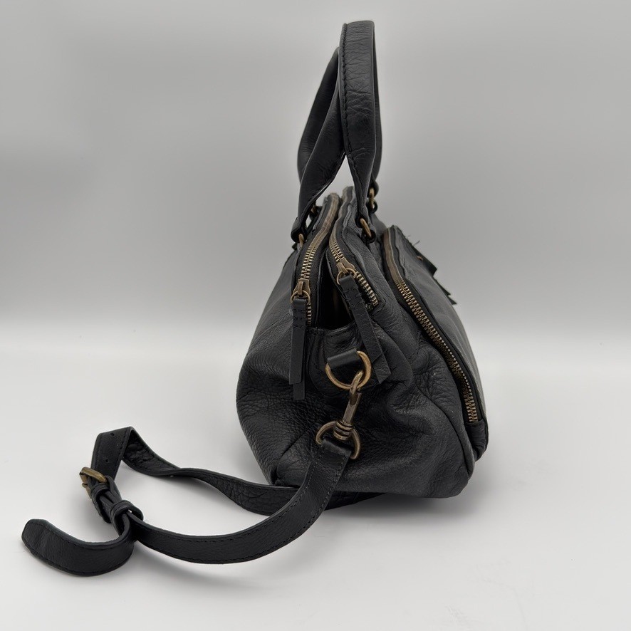 American Leather Co Black Pebbled Leather Satchel Crossbody Bag Top Handle Strap