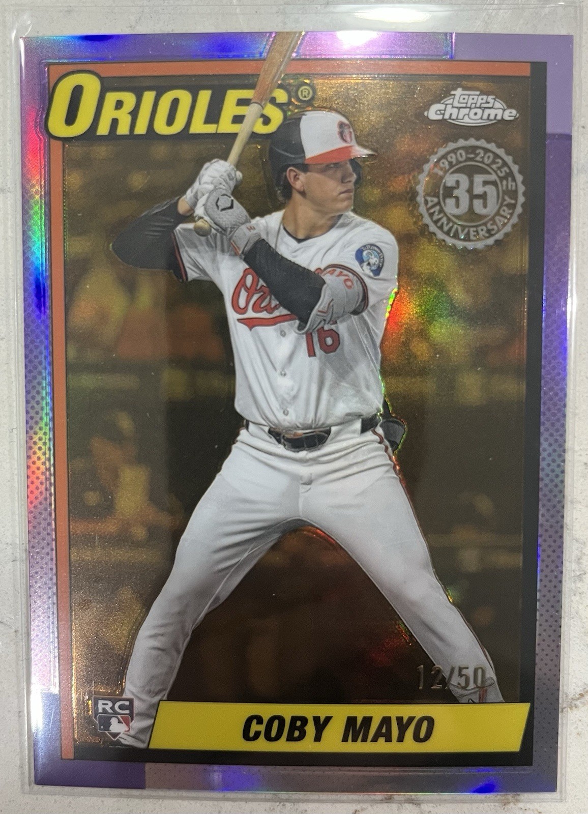 2025 Topps Chrome 1990 Topps Baseball Coby Mayo #90CB-17 Gold Refractor /50 (RC)