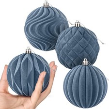 4 Pcs 4 Inch Large Velvet Christmas Ornaments Vintage Christmas Plastic Ornam...