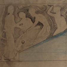 Unbekannt Figurenstudien Fries Architektur Zeichnung Kohle unsigniert um 1910