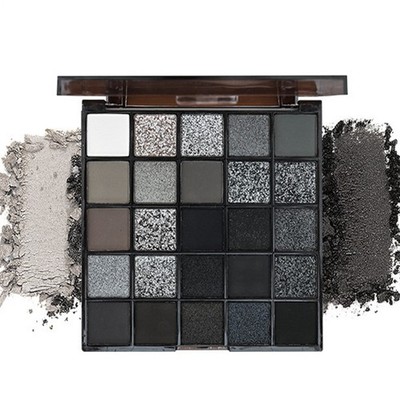 25 Farben Black Grey Smokey Lidschatten-Palette, Matte Black White Grey