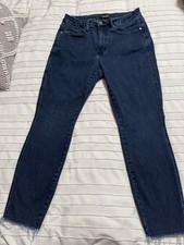 Judy Women's Blue Jeans 14W Skinny Fit Distressed Cropped Stretch Raw Hem