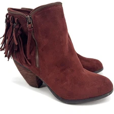 Not Rated Brown Fringe Faux Suede Booties Sz 9.5