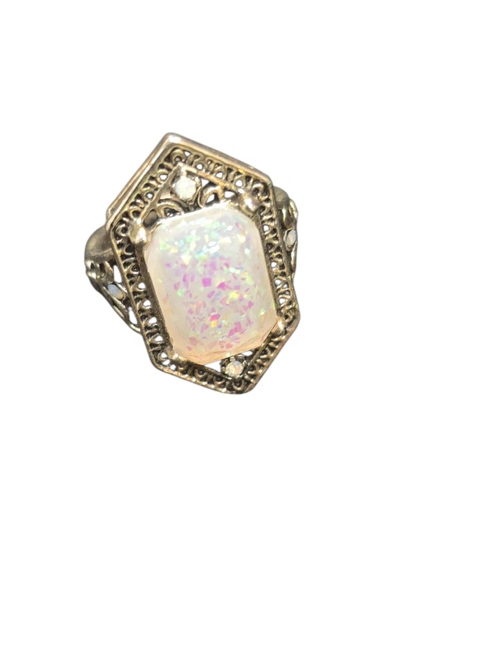 SILVER FILIGREE ANTIQUE STYLE OPAL RING Sz 6 - Image 3 of 4