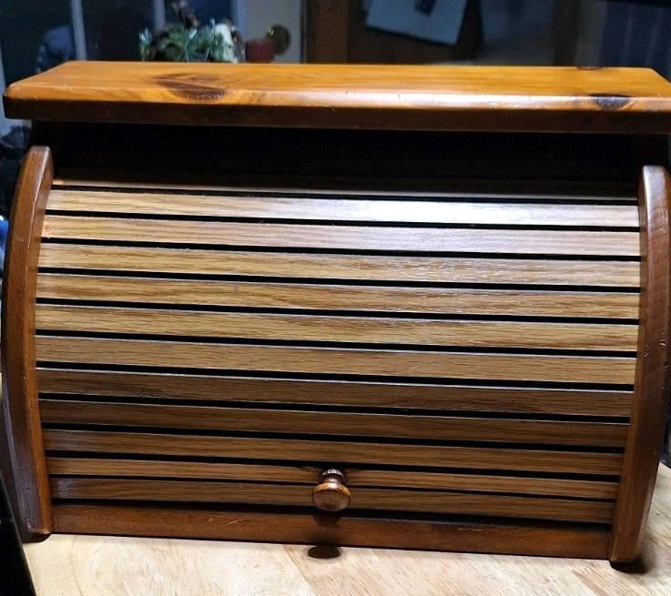 Vintage Wooden Roll Top Bread Box Brown cottagecore Countertop
Opens in a new window or tab