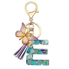 TTYY Initial Letter Keychains for Girls Women Pink Purple Purple Heart Letter E