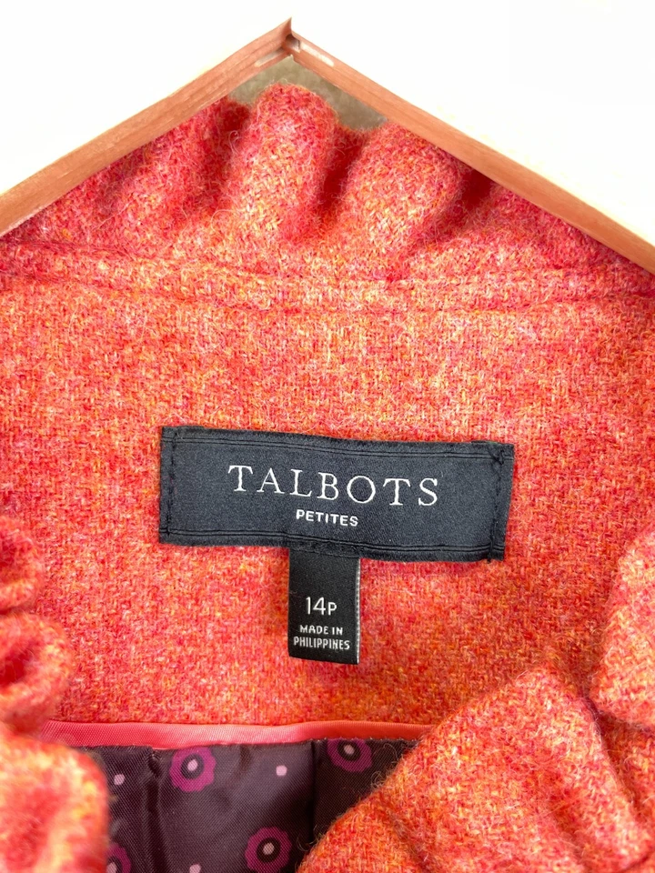 Женская куртка Talbots из шерстяной смеси 14P с коралловым воротником и оборками на пуговицах блейзер спереди - Изображение 2 из 4