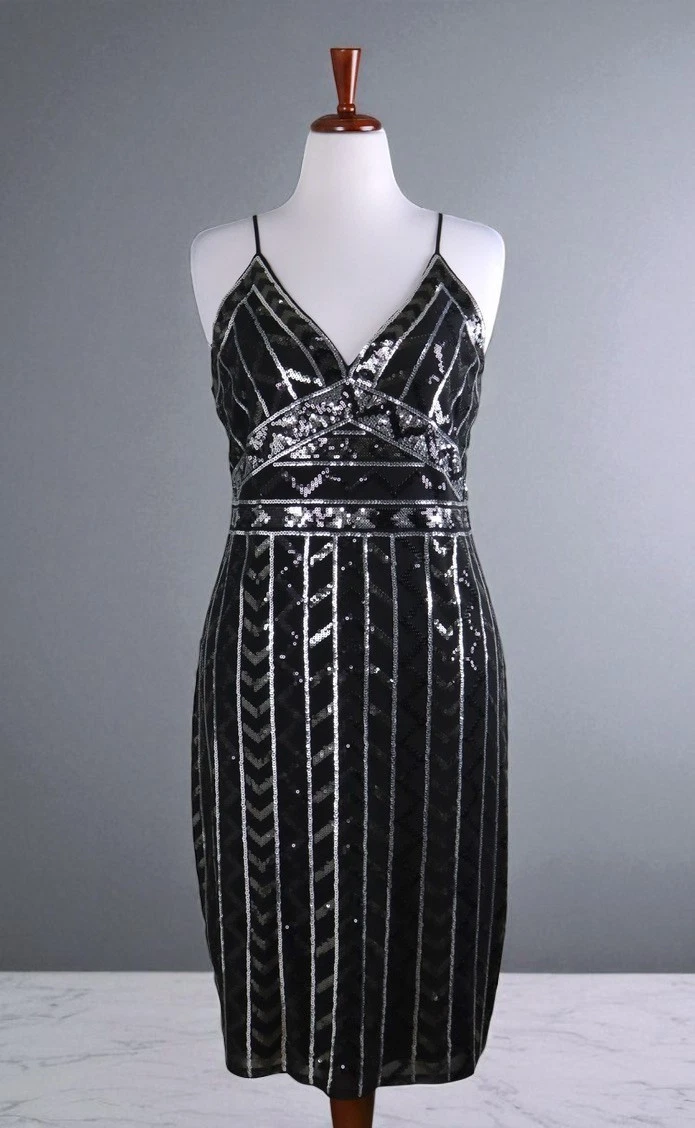 express black and silver sequin dress EXPRESS FASHION SEQUIN RUCHED Black and Silver dress XS NWT