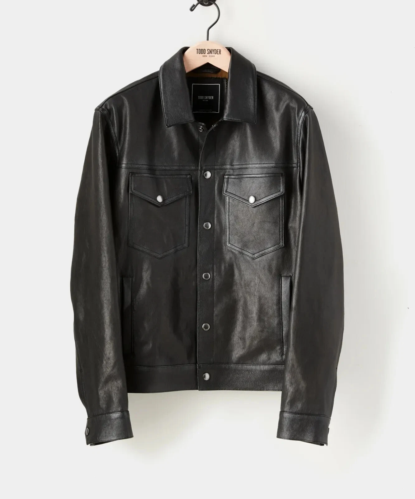 Men's Black Lamb Leather Trucker Jacket Custom Made Size XS S M L XL 2XL 3XL 4XL