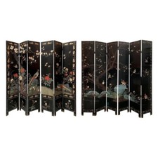 Asian Vintage Room Divider, 6 Panels, 8'W x 6'H, black lacquered finish, VGC
