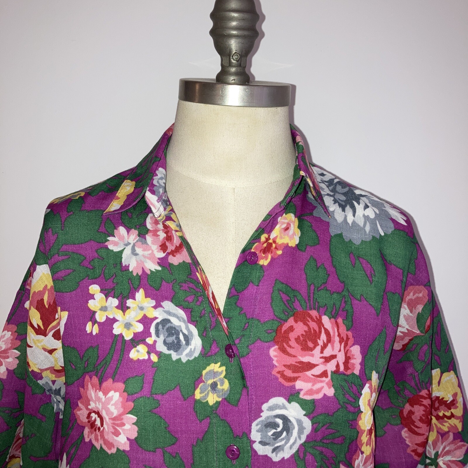 Vintage Floral St Michael 1970s/80s Linen Mix Blouse, Size 10-12 UK, 32-34" Bust 2