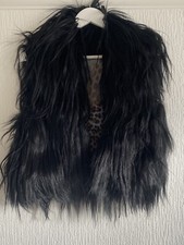 Black Sheepskin/suede Long Hair Gilet 6/8 Party Winter Boho Glam Evening Xmas