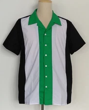 Men's Retro Bowling Shirts 50s Rockabilly Style Camp Shirt (ST119BWE, XXL)