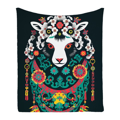 Cool Paper Cutting Goat Sheep Flannel Bedspread Sofa Throw Blanket Holiday Gift - Picture 6 of 15