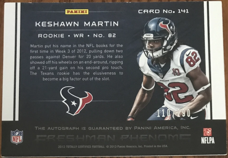 2012 Totally Certified Rookie Autograph Keshawn Martin #141 #’d 110/290 - Image 2 of 2