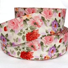GROSGRAIN RIBBON 5/8", 7/8", 1.5", 3" Pink Red Flowers Mother's Day Printed