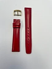 18mm Red Genuine Leather Watch Band - USA