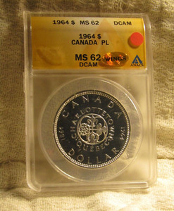 1964 CANADA SILVER DOLLAR...ANACS-WINGS...PL MS-62 DCAM