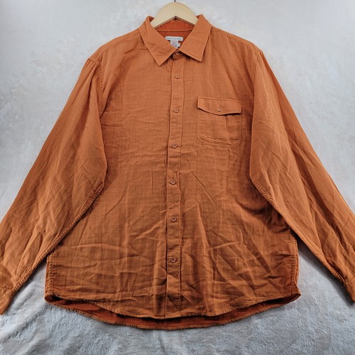 Camicia uomo Carbon2Cobalt L arancione cotone tinta unita LS con bottoni traspirante casual