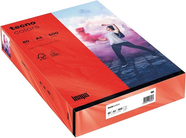 Inapa Farbiges Druckerpapier, Buntes Papier Tecno Colors: 80 G/M², A3, 500 Blatt-image