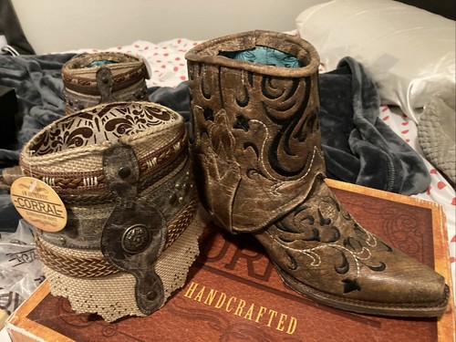 NIB Corral Western boots Sz 6.5 Geraldine Cognac Removable Sleeve Snip Toe $248 - Picture 5 of 22