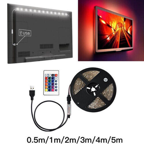 USB 5050 RGB LED Strip Light 5V 60SMD/M Bar TV Back Lighting Kit+Remote Control - Picture 3 of 18