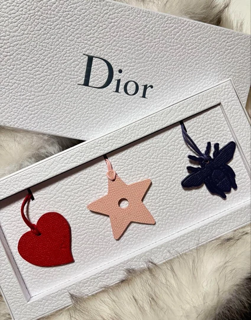 Christian Dior Sac Cuir Charm Porte Clé Lot de 3 Etoiles Coeur Abeille Nouveauté Japon