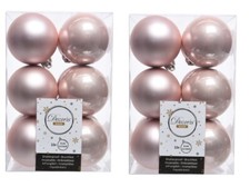 24 Blush Pink Christmas Baubles Shatterproof Luxury Tree Decor 6cm Rose Gold