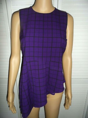 Pretty ELLE size S purple black checkered asymmetrical hem sleeveless shirt NWOT
