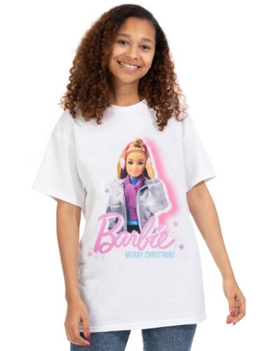Barbie White Barbie Doll Christmas Graphic Short Sleeved T-Shirt Womens