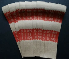 10 - Red $500 Cash Money Self-Sealing Straps Tan Saw Tooth Currency Bands 