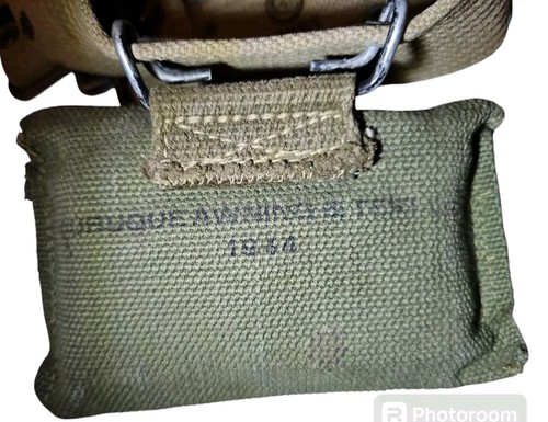 Original US Army WWII 1942 Dated Pistol Web Belt Khaki W/ Canteen And First Aid! - Picture 7 of 12