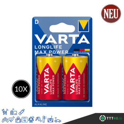 20 x Varta Longlife Max Powe Mono D 1,5V LR20 MN1300 Alkaline 4720 10 x 2er VPE