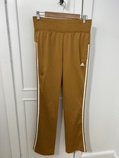 Adidas Women's Tricot Track Pants Sz XS 3 Stripes Zippered Leg Gold