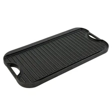 Choice 16 1/2" x 9 1/2" Pre-Seasoned Reversible Cast Iron Griddle and Grill Pan 