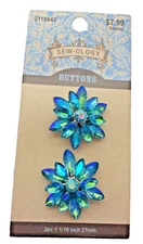Sew-ology Aqua Blue Rhinestone Flower Shank Buttons 27mm