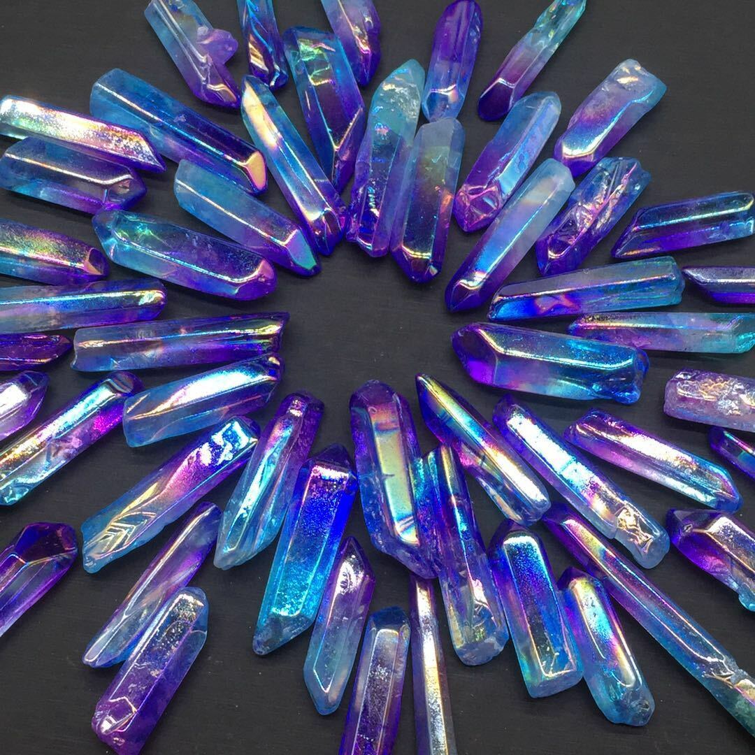 100g A Lot Titanium Rainbow Aura Lemurian Quartz Crystal Point Healing 5-20Pcs