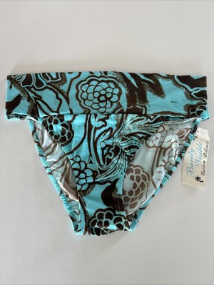 Barely Visible Turquoise Brown Floral Hipster Bikini Bottom Size XLarge New $48