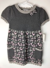 NWT SAVANNAH Kids Girls Short Sleeve Dress Size 2T Gray with pink designs