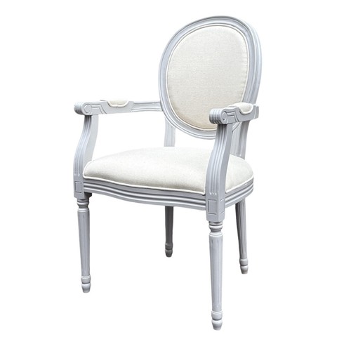 Louis Chair Grey Frame Cream Linen French Dining Chair Home Decor DINING Seating - Picture 8 of 9