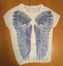 T-shirt weiß blaue Flügel Engel mit Pailetten Oberteil Damen Shirt Top Gr. S