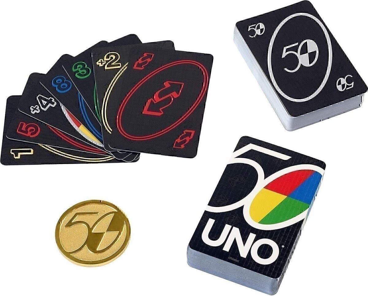 UNO 50th Anniversary Edition Card game Gold Coin Mattel for sale