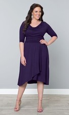 Kiyonna Draped In Class Dress Purple Retro Y2K Feminine Tulip Hem Size 10-12