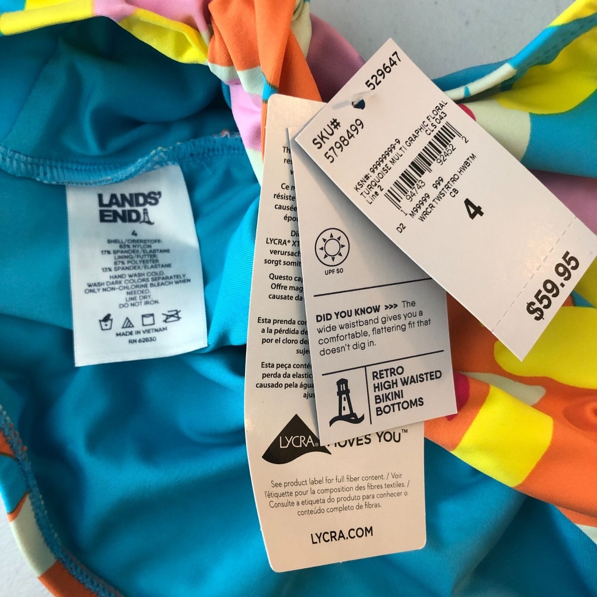 Lands End Chlorine Resist Twist Front Retro High Waisted Bikini
