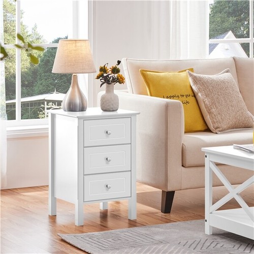 Nightstand with 3 Drawers Bedside Table w/ Storage & Solid Wood Legs for Bedroom - Picture 2 of 36