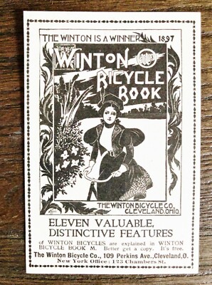 1897 WINTON BICYCLE BOOK Vtg Art Nouveau Print Ad~Cleveland